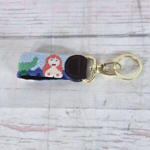 Harding Lane Needlepoint Mermaid Key Fob Keychain Gold Tone Hardware Clasp